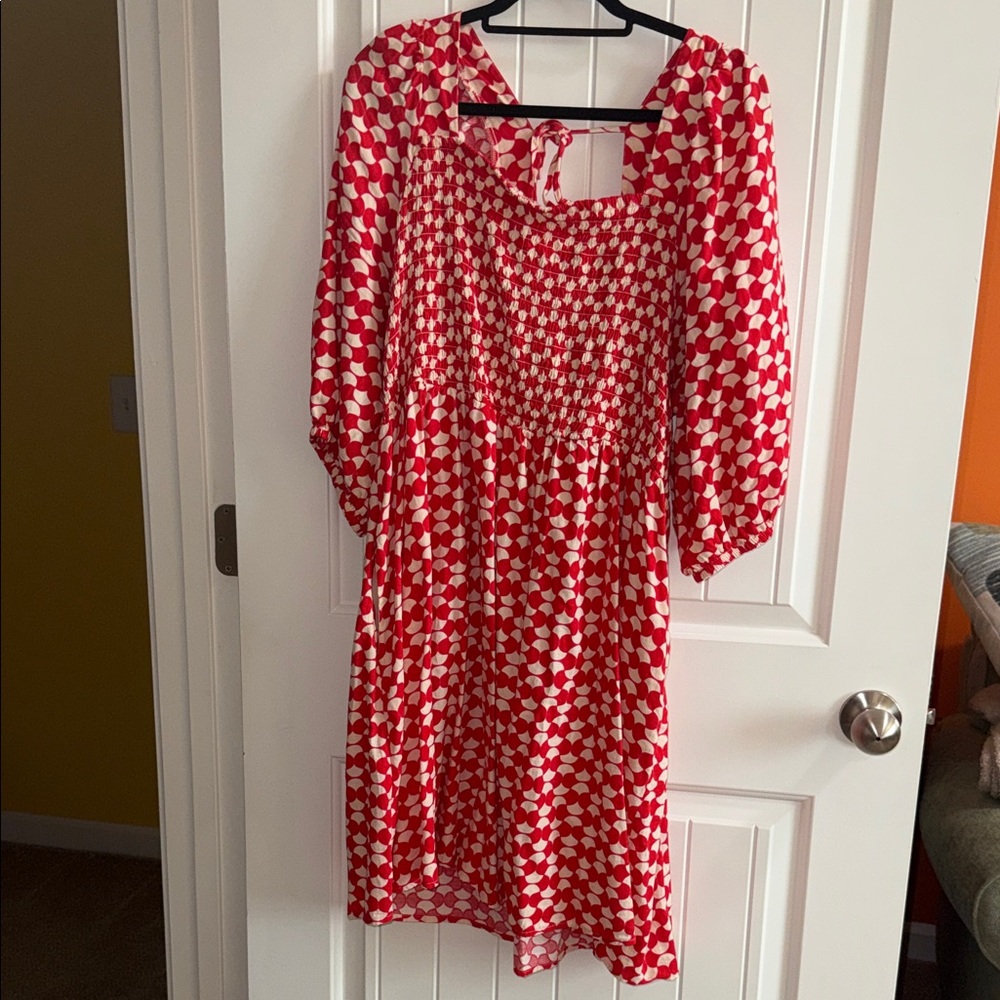 Red and White Geometric Pattern Dress